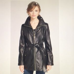 Ellen Tracy Leather Belted Trench Coat